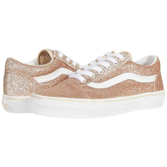 VANS‎ Old Skool Girl's Gold Glitter Skate Shoes Lace-Up Sneakers Size 11.0 - Picture 1 of 7